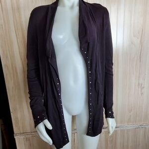 Belldini Women's Open Front Long Sleeve Black Sweater Cardigan Rhinestone Sz M